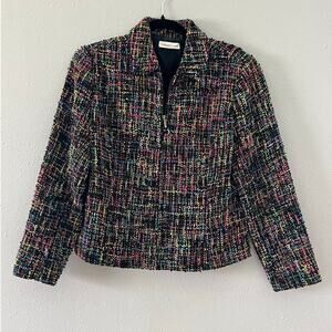 Coldwater Creek Multicolor Black Bouclé Zip Jacket Tweed Size‎ 10 Petite